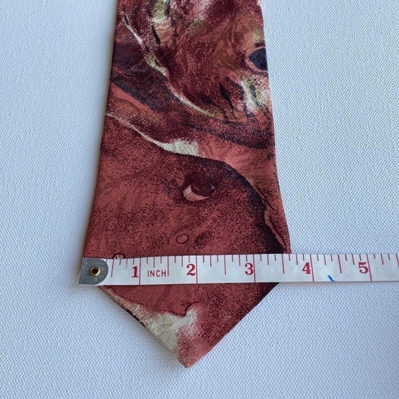 𝅺steel Vintage 90s Silk Burgundy Rose Navy Tie - Picture 6 of 6